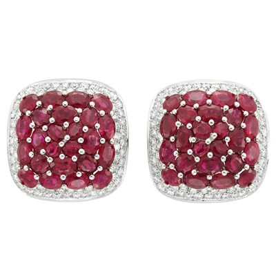 Lot 256 - Pair of White Gold, Ruby and Diamond Earclips
