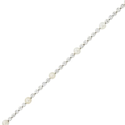Lot 329 - Platinum, Diamond and Natural Button Pearl Bracelet