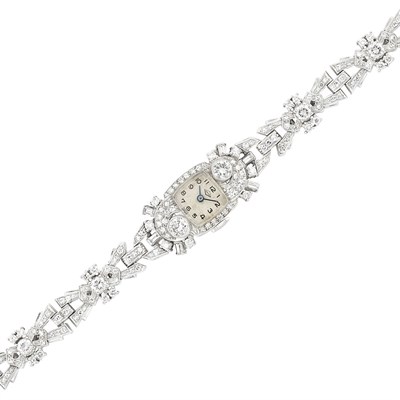 Lot 401 - Platinum and Diamond Wristwatch