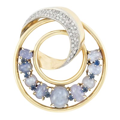 Lot 148 - Gold, Platinum, Star Sapphire, Sapphire and Diamond Brooch