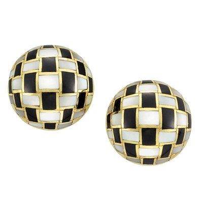 Lot 24 - Pair of Gold, Black Onyx and Mother-of-Pearl Earrings, Tiffany & Co.