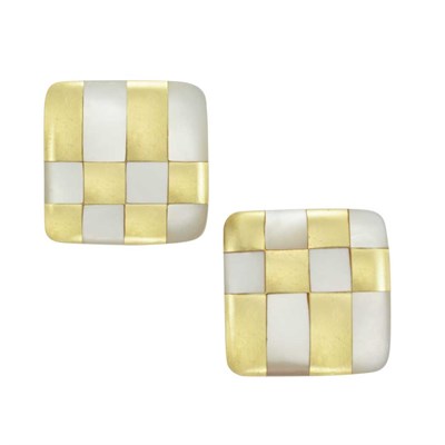Lot 220 - Pair of Gold and Mother-of-Pearl Earrings, Tiffany & Co.