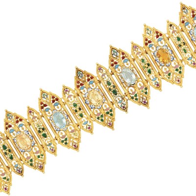 Lot 302 - Gothic Revival Gold, Gem-Set and Enamel Bracelet