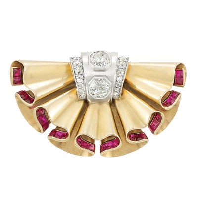 Lot 141 - Gold, Platinum, Diamond and Ruby Clip, Rene Boivin