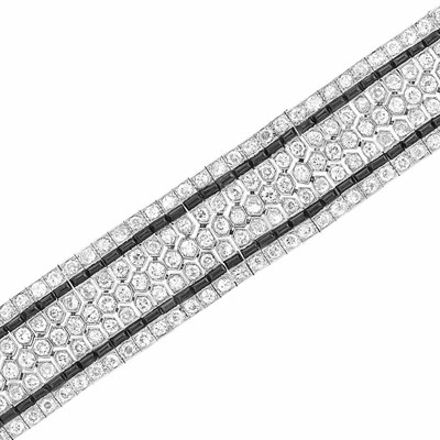 Lot 119 - Wide Art Deco Platinum, Diamond and Black Onyx Bracelet