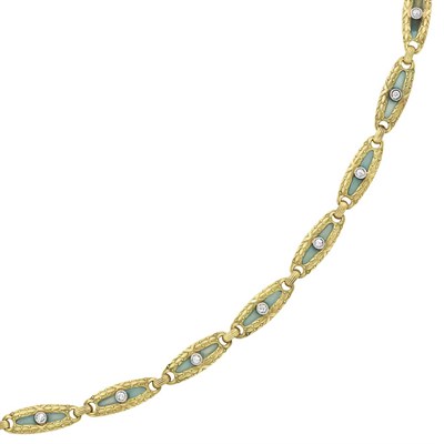 Lot 313 - Antique Gold, Platinum, Plique-a-Jour Enamel and Diamond Bracelet, France