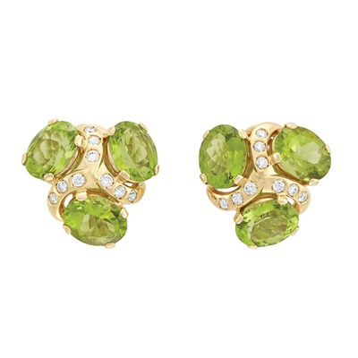 Lot 8 - Pair of Gold, Peridot and Diamond Earclips, Verdura