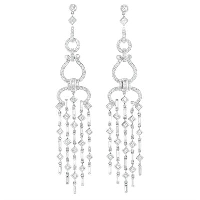 Lot 230 - Pair of White Gold and Diamond Pendant-Earrings