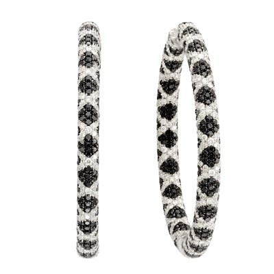 Lot 90 - Pair of White Gold, Diamond and Black Diamond Hoop Earrings