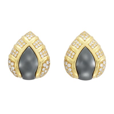 Lot 198 - Pair of Gold, Hematite and Diamond Earclips, Bulgari