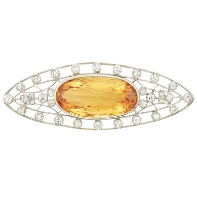 Lot 424 - Platinum, Gold, Topaz and Diamond Brooch