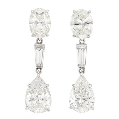 Lot 394 - Pair of Platinum and Diamond Pendant-Earrings