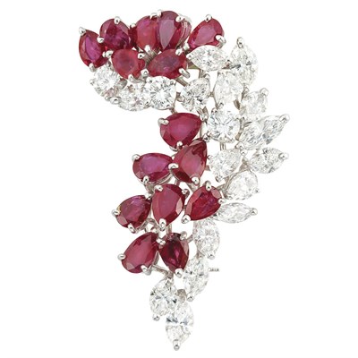 Lot 333 - Platinum, Ruby and Diamond Clip-Brooch
