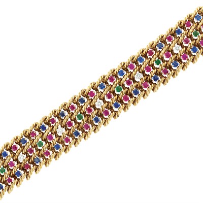 Lot 274 - Gold, Platinum, Diamond and Gem-Set Bracelet, Boucheron, Paris