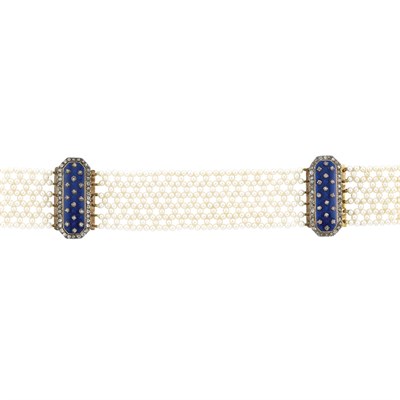 Lot 106 - Antique Seed Pearl, Gold, Silver, Enamel and Diamond Necklace/Bracelet Combination
