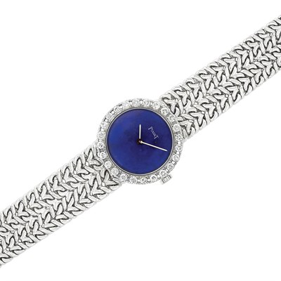 Lot 58 - Lady's White Gold, Lapis and Diamond Wristwatch, Piaget
