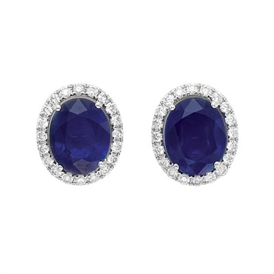 Lot 242 - Pair of White Gold, Sapphire and Diamond Earrings