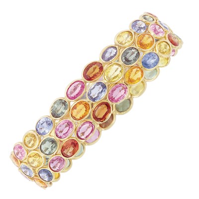 Lot 208 - Gold and Multicolored Sapphire Bangle Bracelet