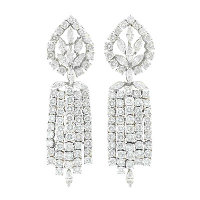 Lot 257 - Pair of White Gold and Diamond Fringe Pendant-Earrings