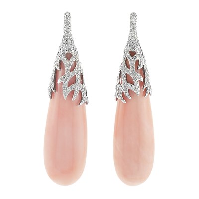Lot 73 - Pair of White Gold, Diamond and Coral Pendant-Earrings, Piranesi
