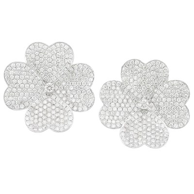 Lot 72 - Pair of White Gold and Diamond Flower Earrings