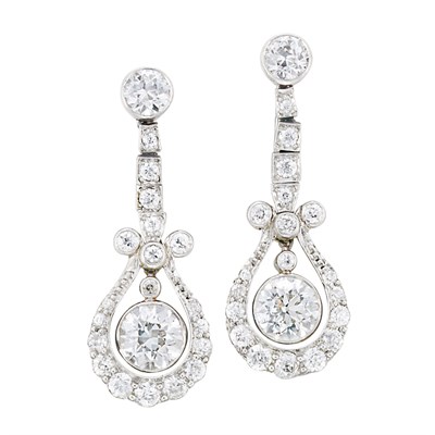 Lot 128 - Pair of Platinum and Diamond Pendant-Earclips
