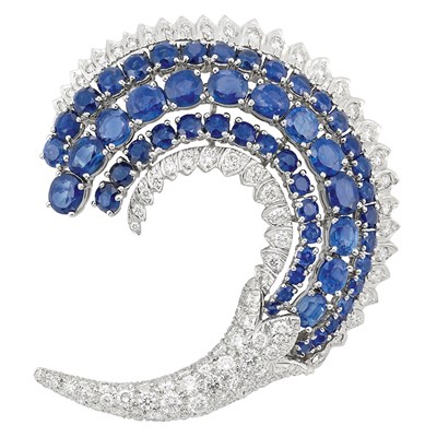 Lot 387 - Platinum Sapphire and Diamond Clip-Brooch, David Webb