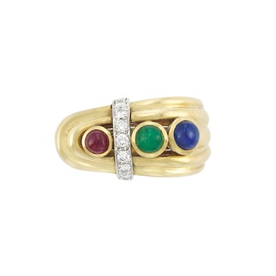 Lot 276 - Gold, Platinum, Cabochon Colored Stone and Diamond Ring, David Webb
