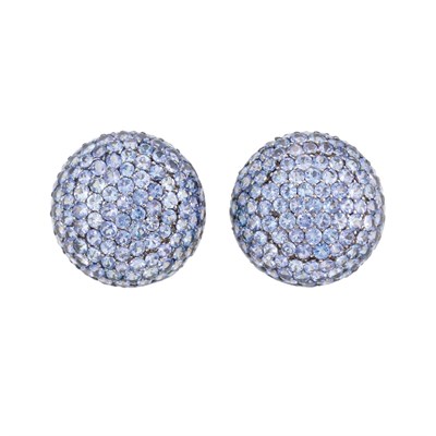 Lot 68 - Pair of Blackened Gold and Tanzanite Bombe Earclips