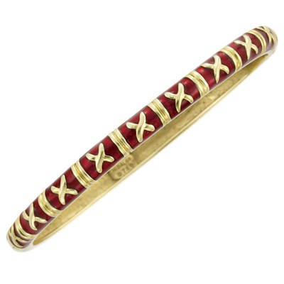 Lot 182 - Pair of Gold and Blue and Red Enamel Bangle Bracelets, Hidalgo