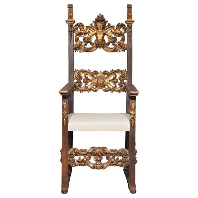 Lot 165 - Italian Walnut and Parcel Gilt High Backed...