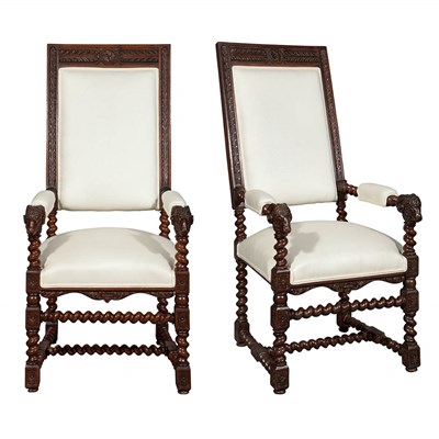 Lot 122 - Pair of Continental Walnut Armchairs 19th...