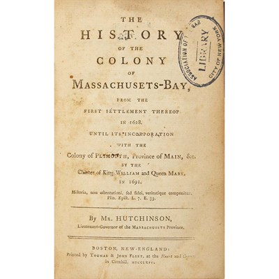 Lot 13 - [MASSACHUSETTS - COLONIAL] HUTCHINSON, THOMAS....