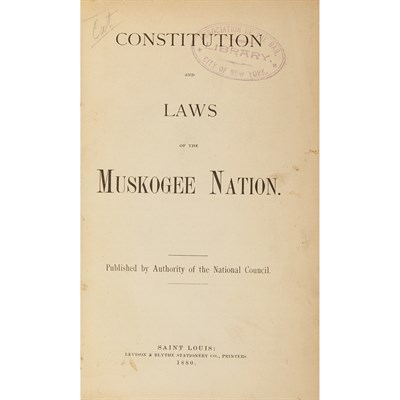 Lot 115 - [INDIAN LAWS - MUSKOGEE] Group of five volumes,...