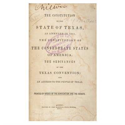Lot 141 - [CIVIL WAR - TEXAS] The Constitution of the...