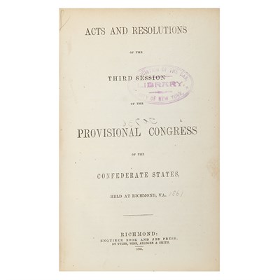 Lot 124 - [CONFEDERATE LAWS] Acts and Resolutions of the...