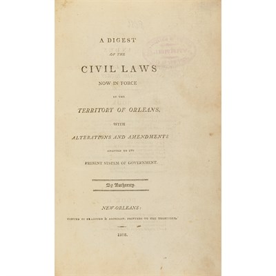 Lot 89 - [LOUISIANA] Code de commerce pour L'etat de la...