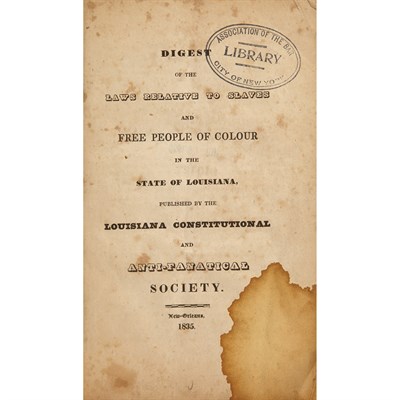 Lot 118 - [LOUISIANA - SLAVERY] Digest of the Laws...