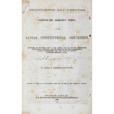 Lot 120 - [KANSAS] Proceedings and Debates. Embracing...