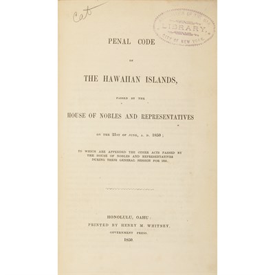 Lot 104 - [HAWAII] Penal Code of the Hawaiian Islands,...