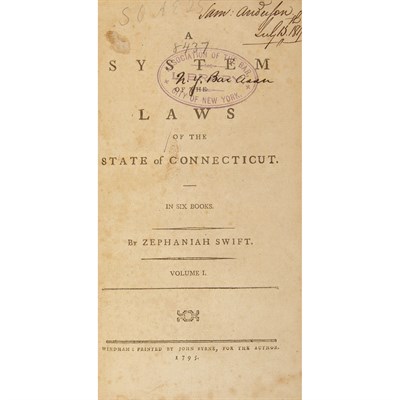 Lot 45 - [CONNECTICUT] SWIFT, ZEPHANIAH. A System of...