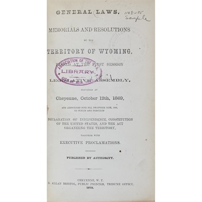 Lot 110 - [WYOMING] General Laws, Memorials and...
