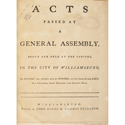 Lot 33 - [VIRGINIA - REVOLUTION] Acts passed at a...