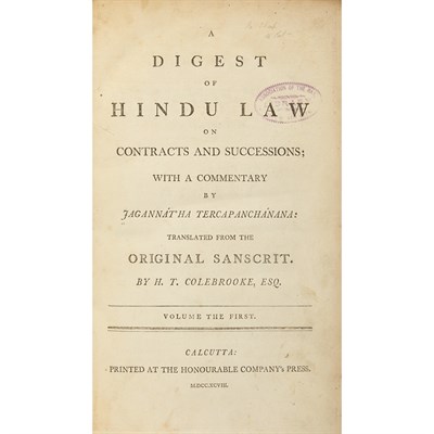 Lot 157 - [INDIAN LAW] THOMAS COLEBROOKE, HENRY [trans.]....