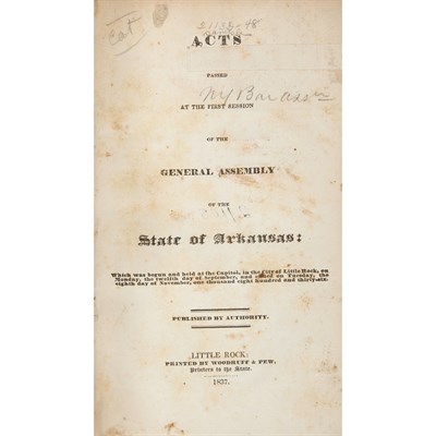Lot 96 - [ARKANSAS] Acts Passed at the First [-Seventh]...
