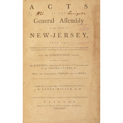 Lot 53 - [NEW JERSEY] WILSON, PETER (compiler). Acts of...