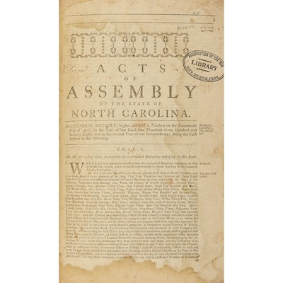 Lot 37 - [NORTH CAROLINA - REVOLUTION] Acts of Assembly...