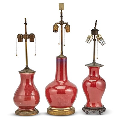 Lot 215 - Three Chinese Oxblood Glazed Porcelain Vases