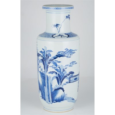 Lot 85 - Chinese Blue and White Glazed Porcelain Rouleau Vase