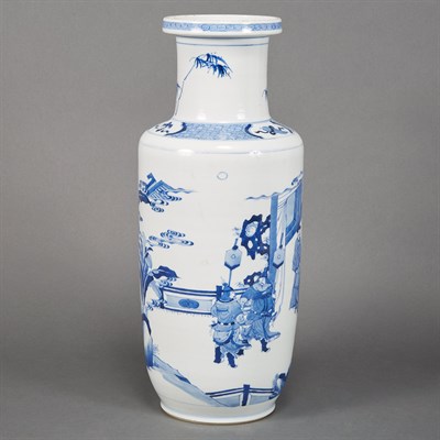 Lot 85 - Chinese Blue and White Glazed Porcelain Rouleau Vase